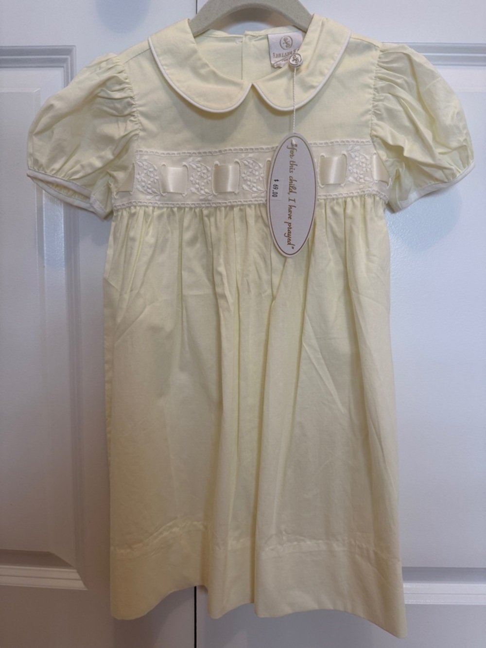 Classic Pale Yellow Ribbon Smocked Girls' Dress